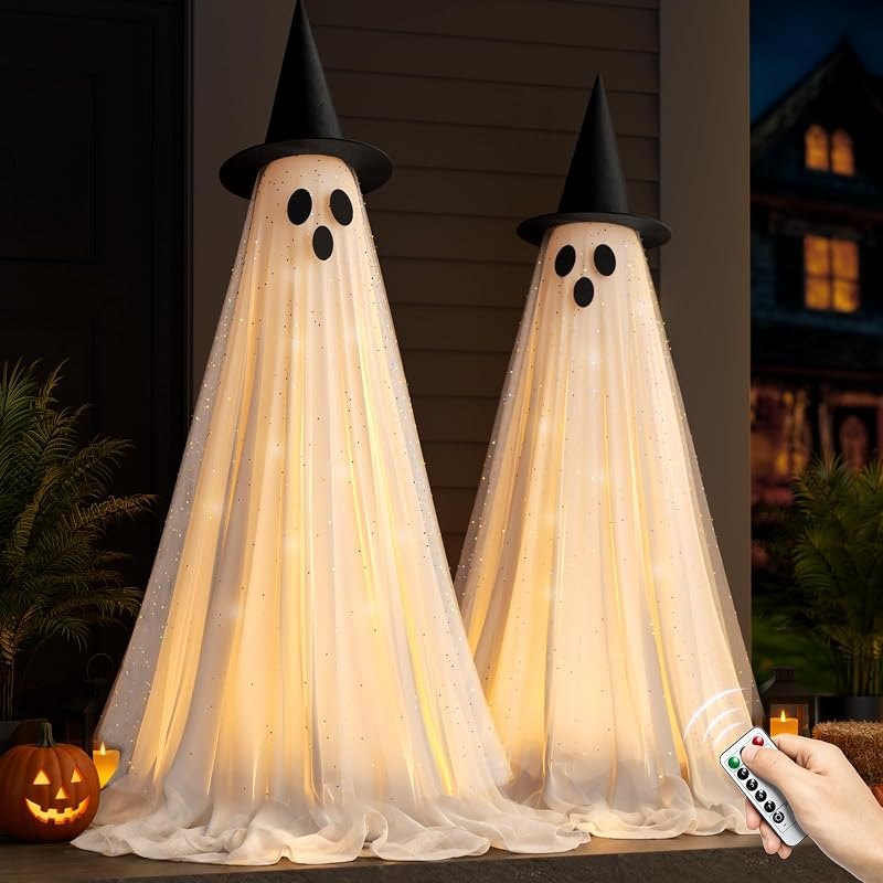 2 Packs 5.5 FT Light Up Ghosts Halloween Decorations Outdoor, Halloween Party Decorations Indoor with Double-Layered
