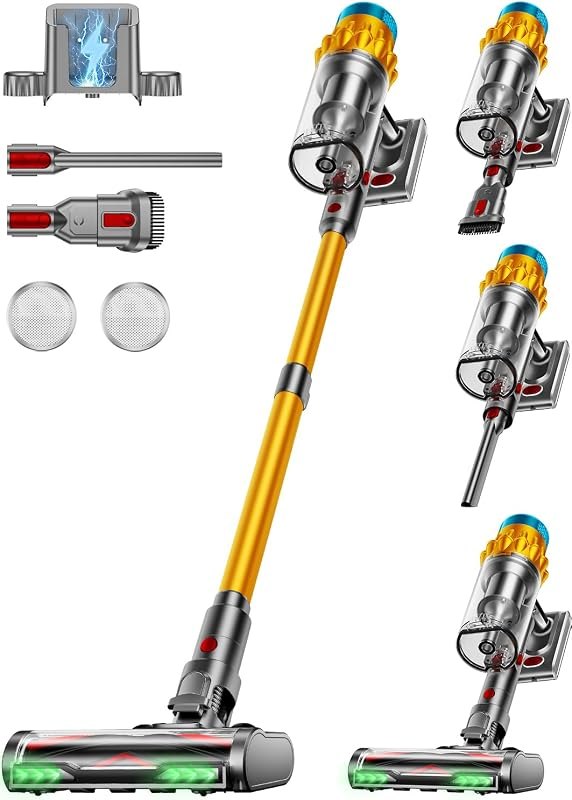 Cordless Vacuum Cleaner, 650W/60KPA/70 Mins Vacuum Cleaners for Home,Self-Standing Wireless Vacuum, Anti-Tangle Brush