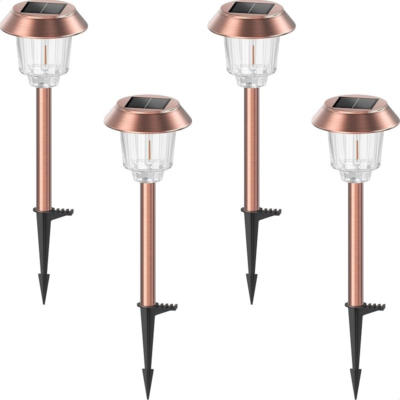 SUNVIE 4 Pack Solar Pathway Lights Outdoor 3000K Stainless Steel Glass Solar Lights Pathways, 10-40LM Dimming & Auto