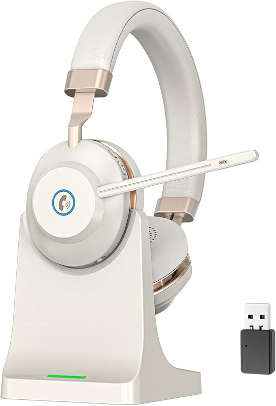 Wireless Headset with Mic for Work, Bluetooth Headphones with Microphone Mute &USB Dongle, 45Hrs Wireless Headphones