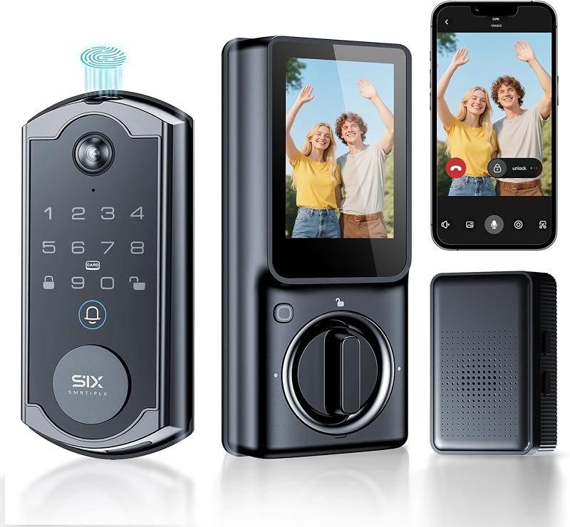 S398 Video Smart Lock, 4-in-1 Fingerprint Door Lock with Camera & Video Doorbell, Wi-Fi Deadbolt, Indoor Display