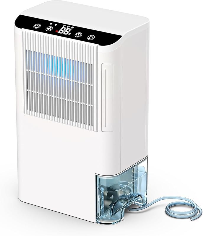 Dehumidifiers for Home, 2000 Sq.Ft Small Dehumidifier with 3.3ft Drain Hose, 2.5L Tank, Timer Sleep Mode, Portable