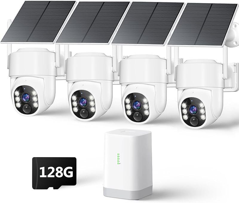 4MP Security Cameras Wireless Outdoor, No Subscription 128GB Local Storage, Solar Powered Cameras For Home Security