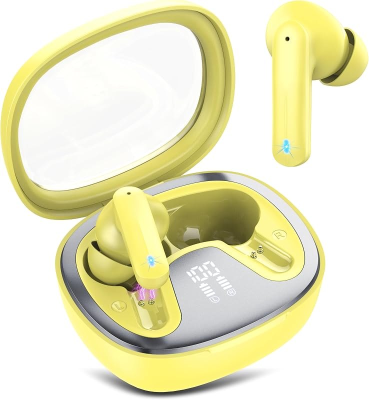 Wireless Earbuds Bluetooth 5.4 in Ear Earbuds HiFi Stereo Headphones,Yellow — Earbuds, headphones, and speakers wo for