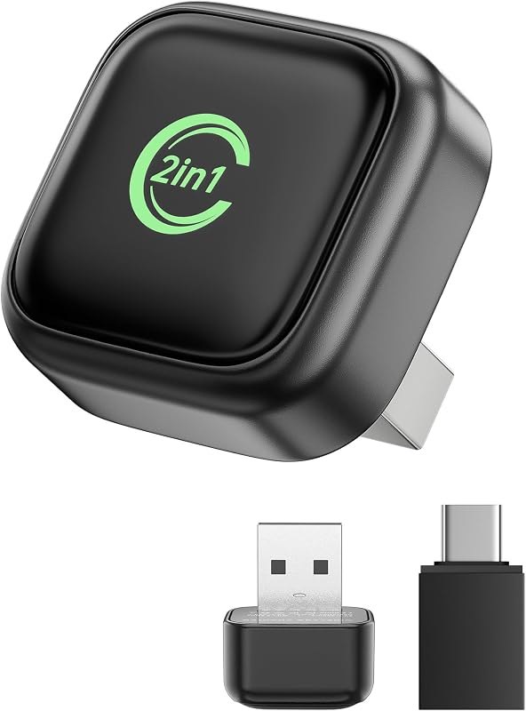 Wireless CarPlay Adapter, Convert Wired to Wireless, 2-in-1 CarPlay & Android Auto, Mini Plug & Play, Fast