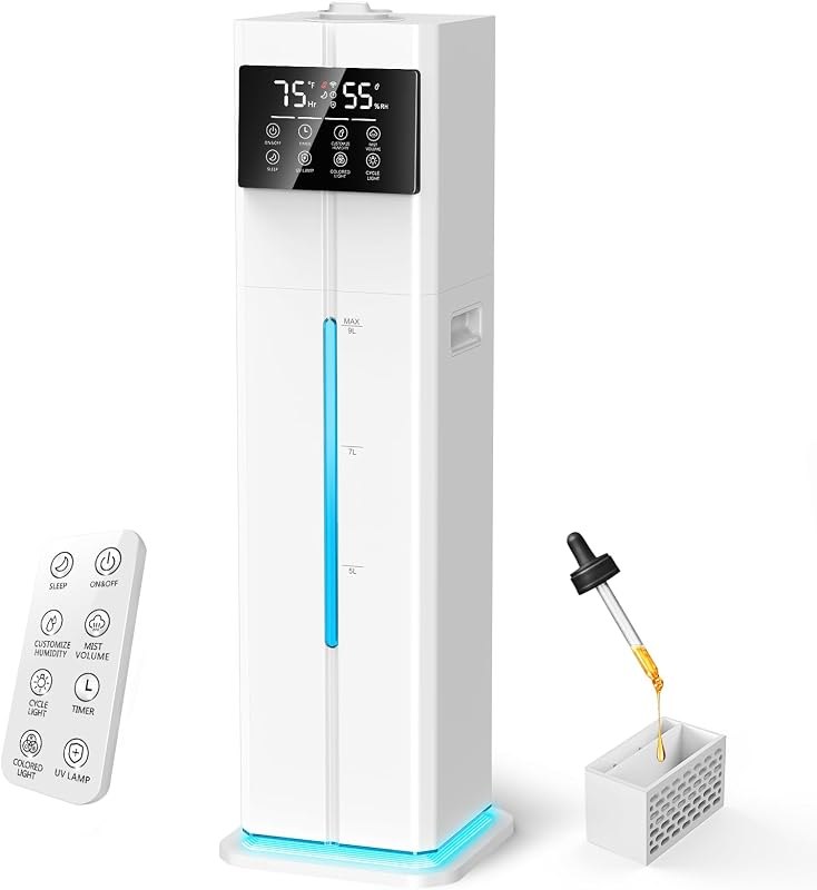 9L Humidifiers for Bedroom, 60H Runtime, Top Fill, White — best humidifiers Cool mist humidifie for humidifiers cool
