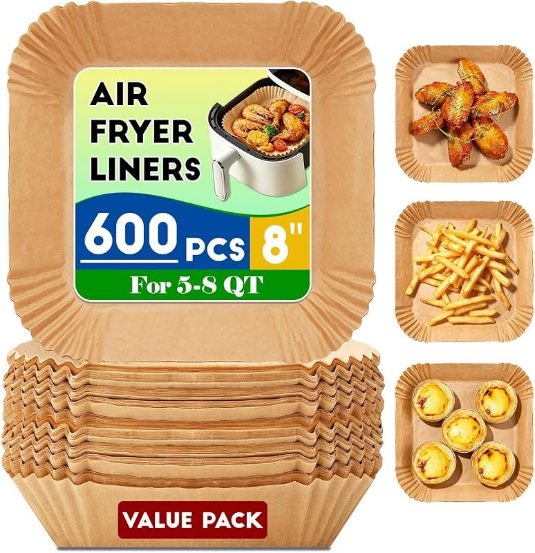 600Pcs Air Fryer Liners Disposable 8" Square, Air Fryer Paper for 5-8QT