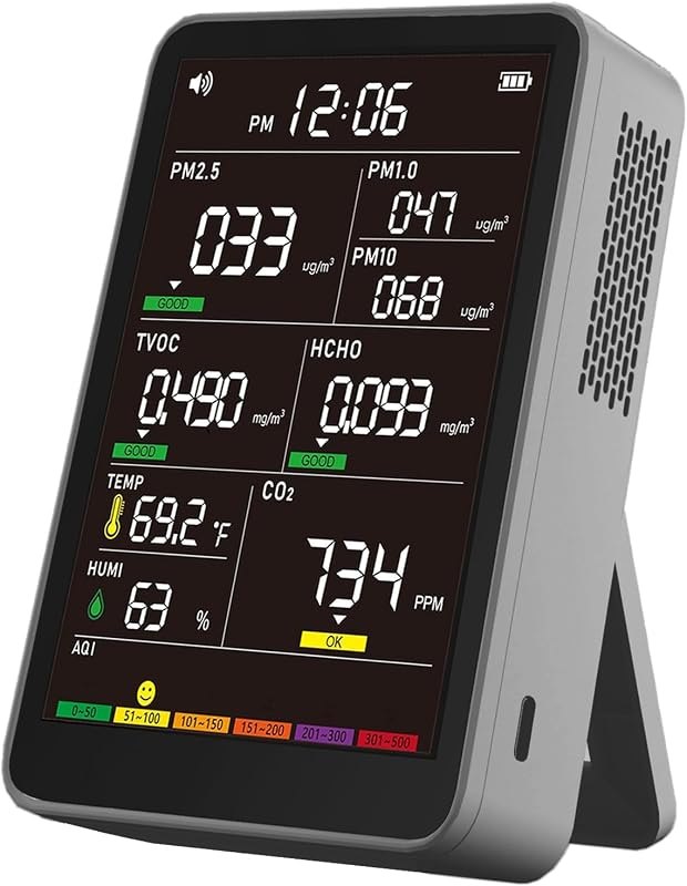 16-in-1 Indoor Air Quality Monitor, High-Precision Multi-Parameter Smart Air Quality Tester with HD Real-Time Color
