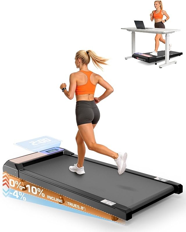 Walking Pad with Incline 10% & Decline -4%, Under Desk Treadmill for Office, Portable Treadmills, Compact Treadmill
