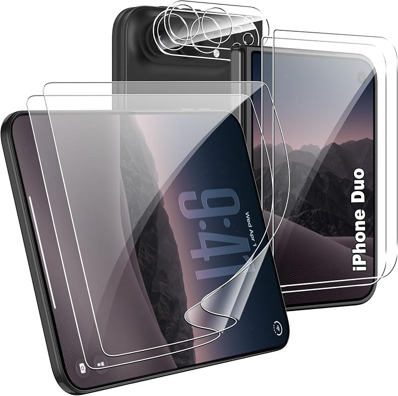 [6 in 1] for iPhone Duo Screen Protector, (2+2+2) Inner Screen Flexible Film + Tempered Glass Back Screen Protector +