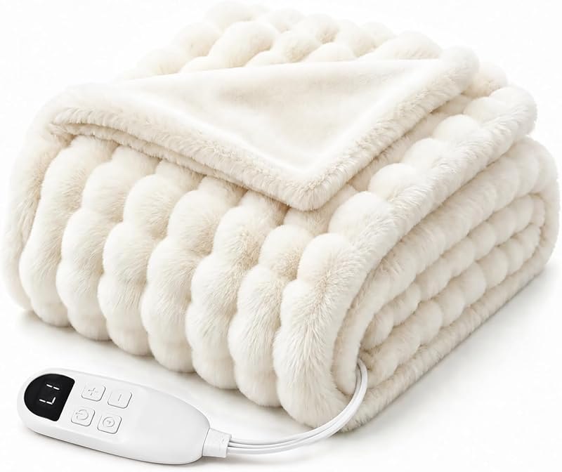 Heated Blanket Throw 50x60 Couch & Bed, Soft Flannel Electric Blanket Fuzzy — best electric blanket controller for