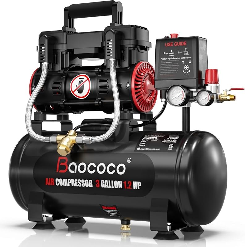 3Gallon Ultra Quiet Air Compressor with Two Quick Couplers 1.2HP MAX115PSI — best pancake compressors for pancake