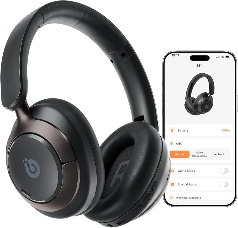 Boean Active Noise Cancelling Headphones, Bluetooth 6.0 Wireless Over Ear Headphones with 360° Spatial Audio, 120H