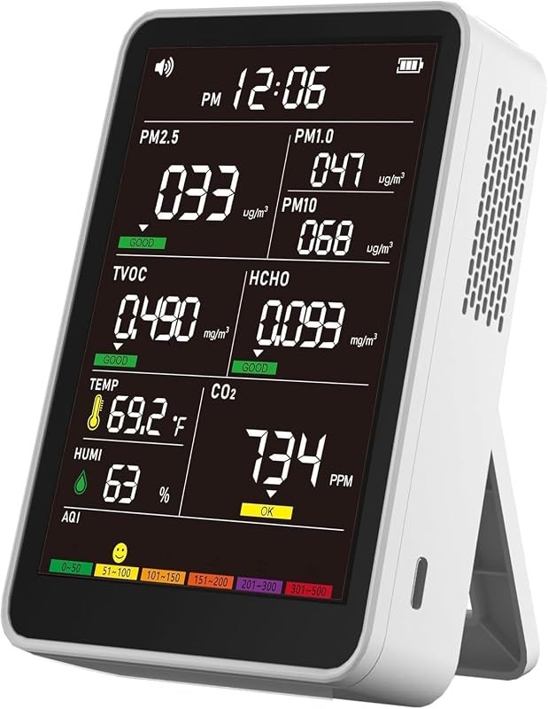 16-in-1 Indoor Air Quality Monitor, High-Precision Multi-Parameter Smart Air Quality Tester with HD Real-Time Color