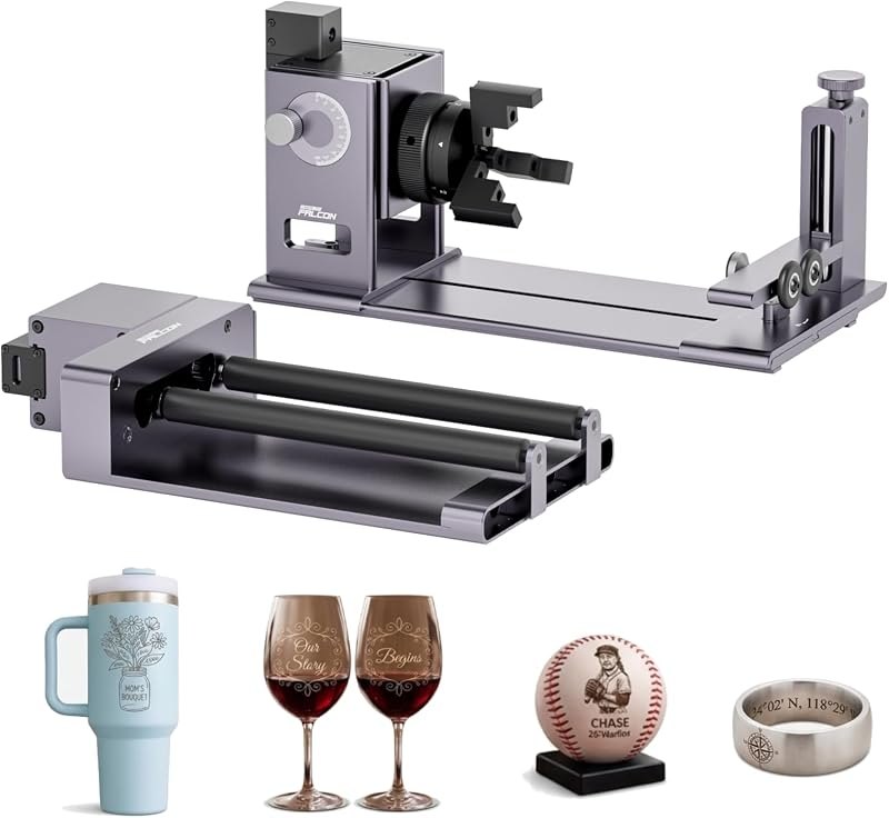 Creality Falcon Rotary Kit for Laser Engraver, 2-in-1 Chuck & Roller Rotary Attachment, 360° Precision Engraving for