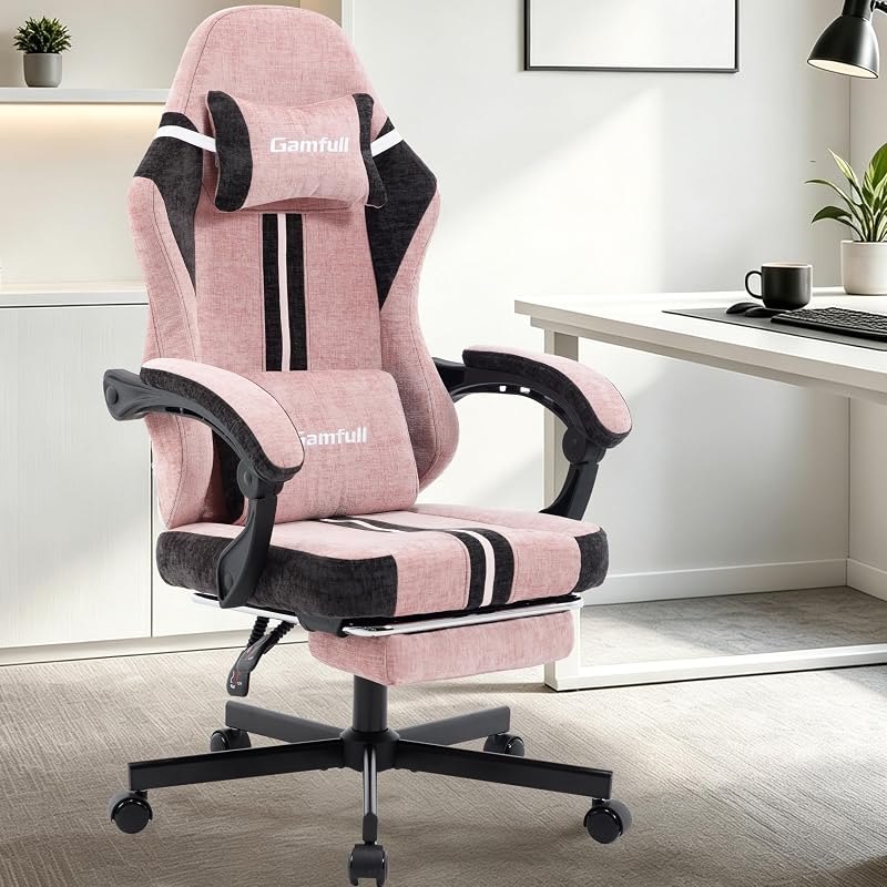 Fabric Gaming Chair for Adults,Video Game Chairs with Footrest,Pink — pink gaming chair for pink gaming chair