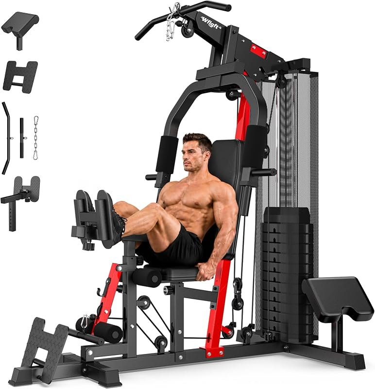 Home Gym Workout Equipment 148 LB Weight Stack, Full Body Workout Machine for LAT Pulldown, Chest Press, Leg Extension