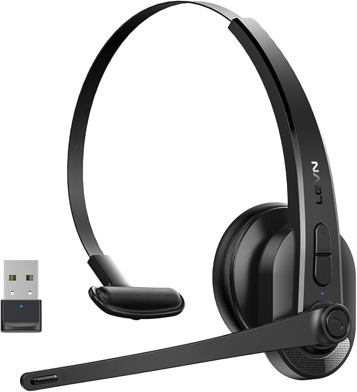Wireless Headset with Mic for Work, Bluetooth Headset with AI Noise Cancelling Microphone, Wireless Headphones with