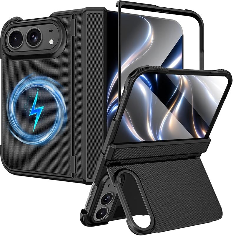 for iPhone Duo Case Magnetic with Invisible Kickstand and Hinge Cover, Built-in Screen Protector Full Body Slim Thin