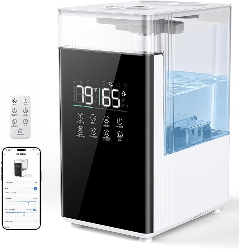 7L Smart Humidifier for Bedroom, Warm & Cool Mist, 70H Runtime, 450ml/h Output, Up to 500ft², APP & Remote Control
