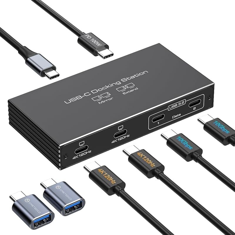 4K120Hz USB C Splitter Dual Monitor Adapter 6-in-1 USB C Docking Station with DP Alt Mode Video Output, 10Gbps Data