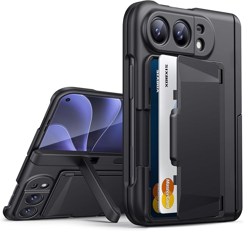 for iPhone Duo Case with Card Holder, Hinge Protection, Black — iPhone Duo wallet case heavy duty for iphone duo