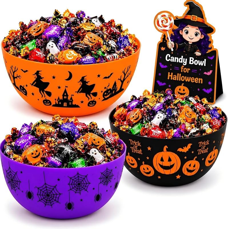 3pcs Halloween Candy Bowl Halloween Candy Dish For Decorations Party Pumpkin Ghost Spider Sweet Serving Dishes Snack