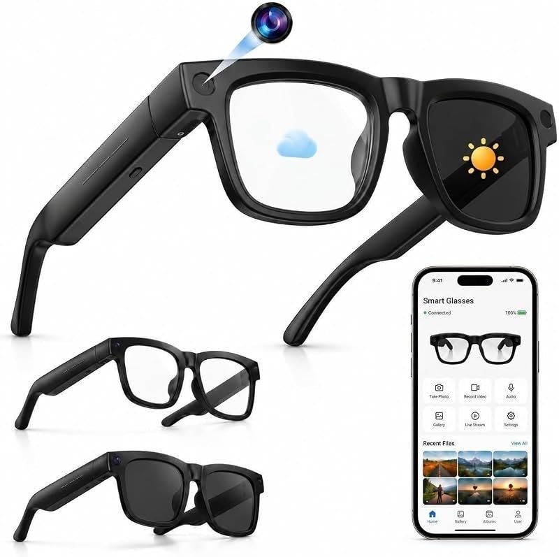 AI Smart Glasses With Camera, Featuring Three Pairs of Lenses, 4K EIS — smart open-ear glasses for smart open ear
