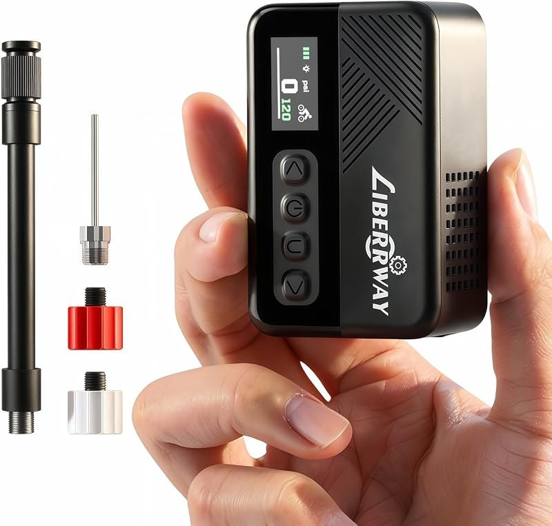 LIBERRWAY Mini Bike Tire Pump, 120 PSI Bicycle Pump with Guage, ±1 PSI Accuracy Auto-Stop Portable Electric Bike Air