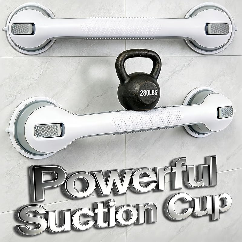 2 Pack 16.10" Shower Handles for Elderly,Suction Cup Grab Bar for Shower Wall Heavy Duty,Grab Bars for Bathtubs and