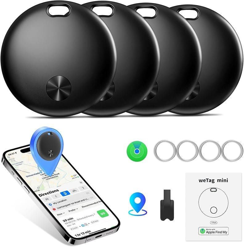 Air Tracker Tags- 4 Pack, New Bluetooth Tracker Works with Apple Find My APP (iOS Only), 92 dB Sound, Replaceable