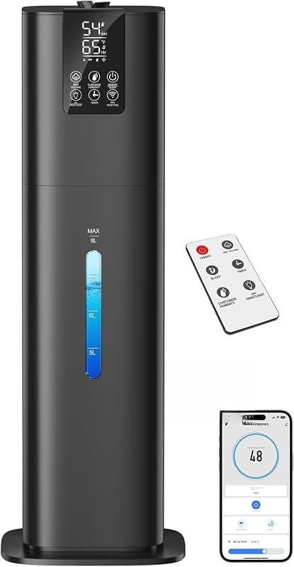 Honovos Smart Humidifiers Large Room Bedroom Home, 2.11Gal(8L) Quiet Top Fill Cool Mist Humidifier, Smart App & Remote