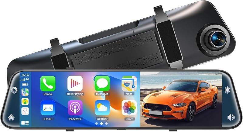 4K Rear View Mirror Camera with Carplay&Android Auto 12" Mirror Dash Cam — rear dash cam amazon for rear dash cam