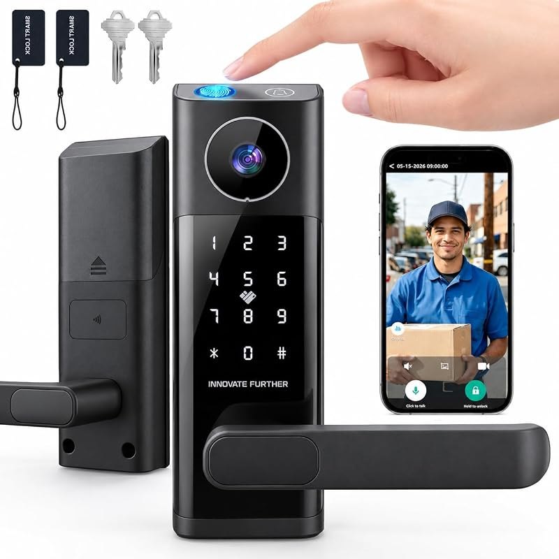 Smart Door Lock with Video Doorbell & Fingerprint,Security Front Door Locks — smart wifi deadbolt for smart wifi