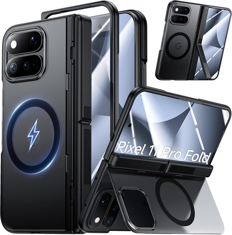 Kaiiecal for Google Pixel 11 Pro Fold Translucent Matte Case - Black — Pixel 11 Pro Fold hinge protector for pixel pro