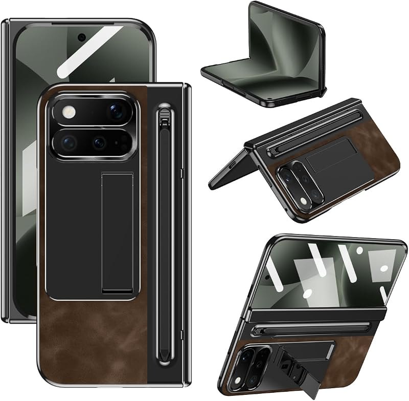 Compatible with Google Pixel 11 Pro Fold Case with Stylus Pen Luxury Leather + PC Shockproof Hard Hinge Case W Screen