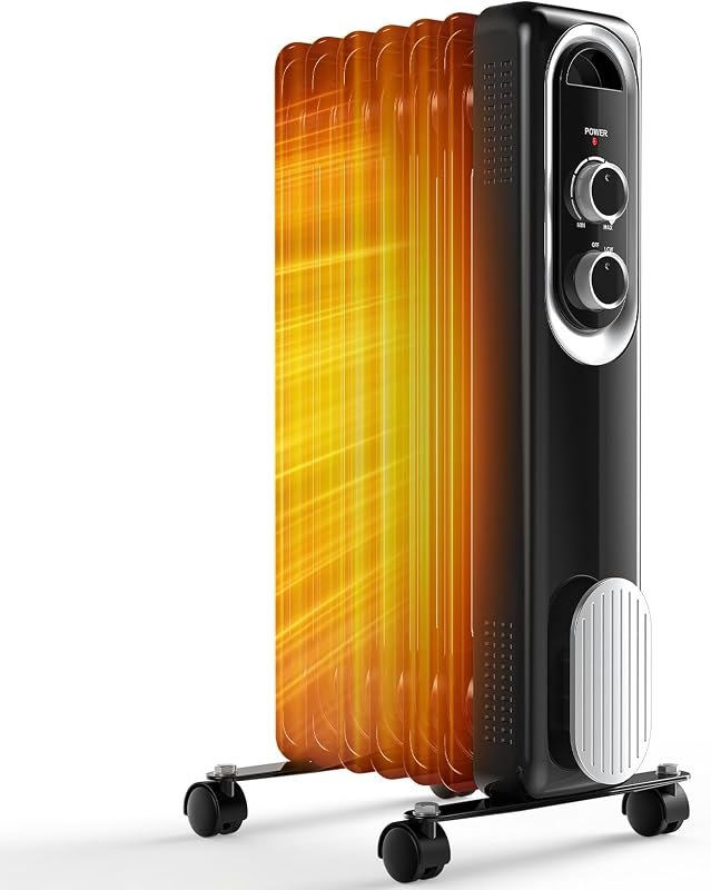 OLIXIS 1500W Oil Filled Radiator Space Heater for Indoor Use, Black