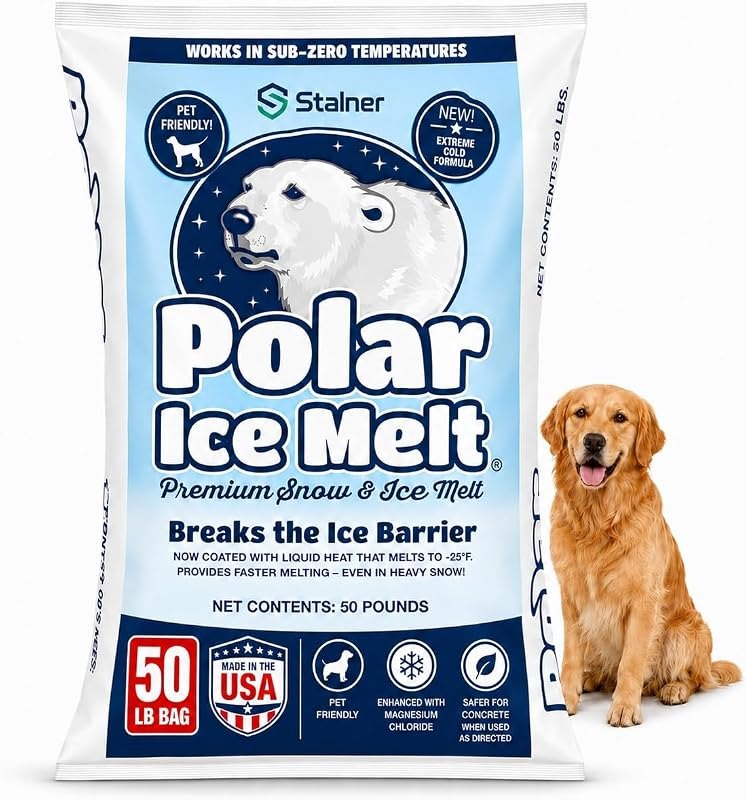 Polar Ice Melt (50lbs) - Pet Friendly Snow and Ice Melt Salt for Driveway, Sidewalk, Steps - Blue Tinted Deicer -