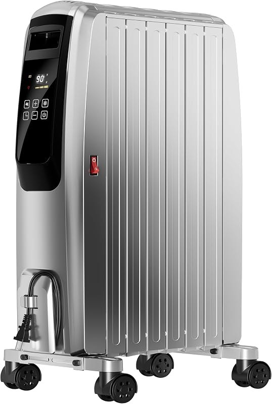 AKIRES Oil Filled Radiator Heater, 1500W Electric Heater with Thermostat, Space Heaters for Large Room，Heaters with