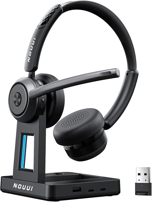 Wireless Headset with Mic for Work, Wireless Headphones with Mic(Noise Cancelling & Mute Button),65H Battery with