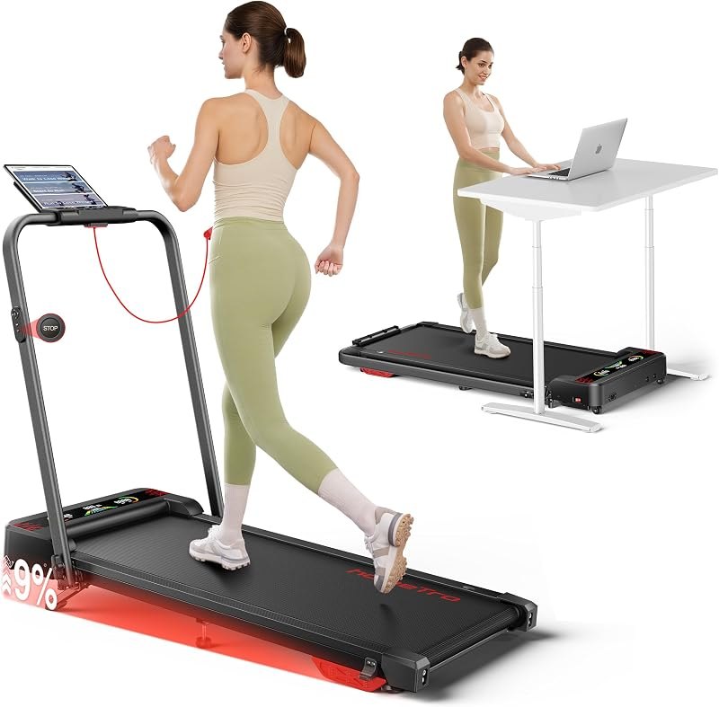 Walking Pad Treadmill with 9% Incline & Dual LED Display, 4 in 1 Foldable Treadmill with Handle bar for Home/Office