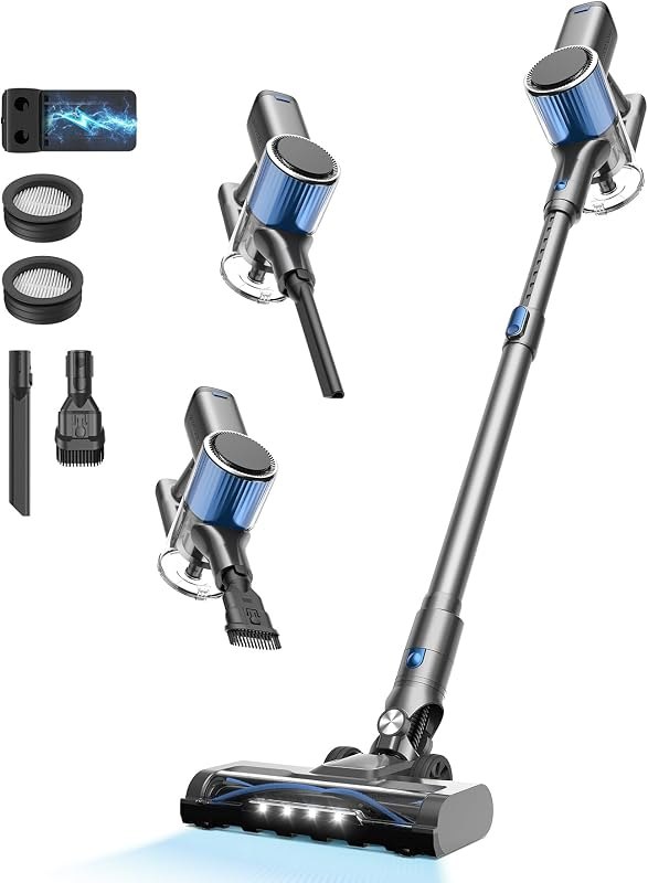 Cordless Vacuum Cleaner, 580W/50Kpa/50Mins Stick Vacuum for Home, LED Touch Screen, Anti-Tangle, Wall Mount Charging