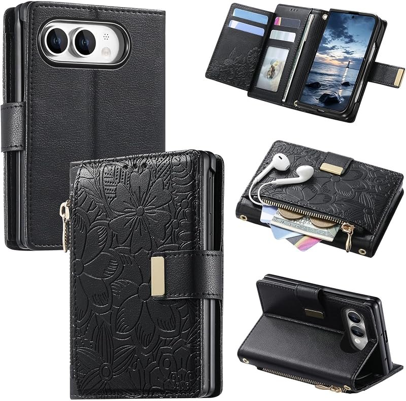 for iPhone Duo Wallet Case with Card Slots Deep Black