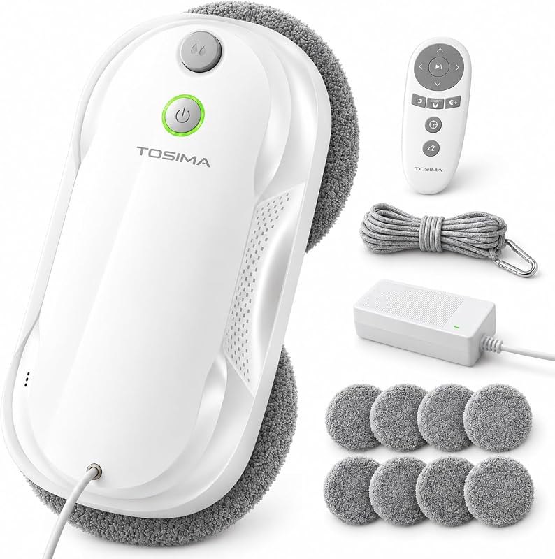 Tosima W5 Window Cleaning Robot, 6400Pa Max Adaptive Suction, Auto-Spray Smart Window Cleaner with Triple Safety
