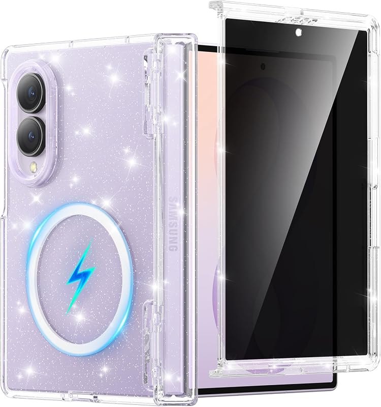 for Z Fold 8 Clear Glitter Case with Built-in Privacy Screen Protector — Galaxy Z Fold 8 S Pen case for galaxy fold