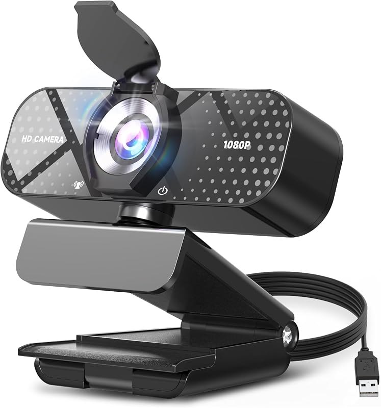 TRAUSI 1080P FHD Webcam with Noise-Canceling Mic, Auto Light Correction, Privacy Cover and Wide Angle Lens, Plug &