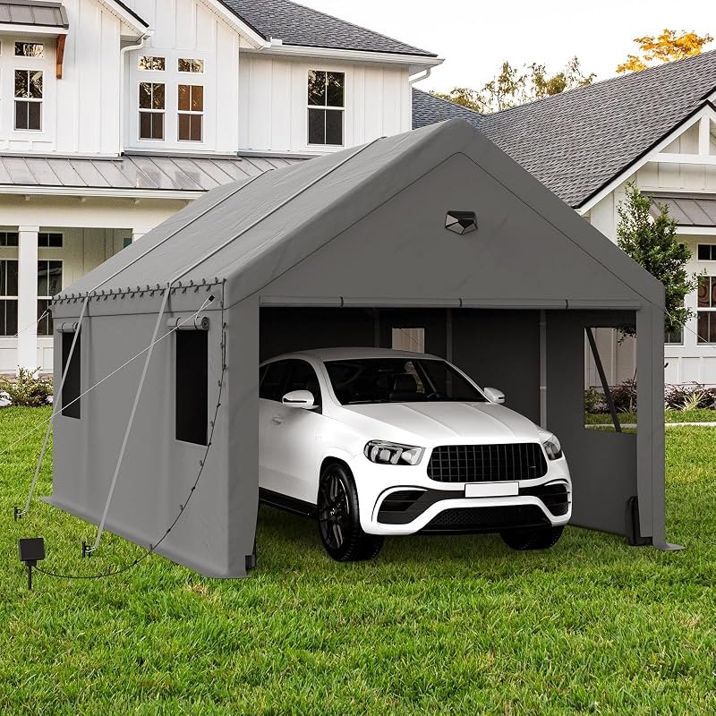 10x20 Heavy Duty Carport, Portable Garage with Doors & Windows — best snow work light for snow work light