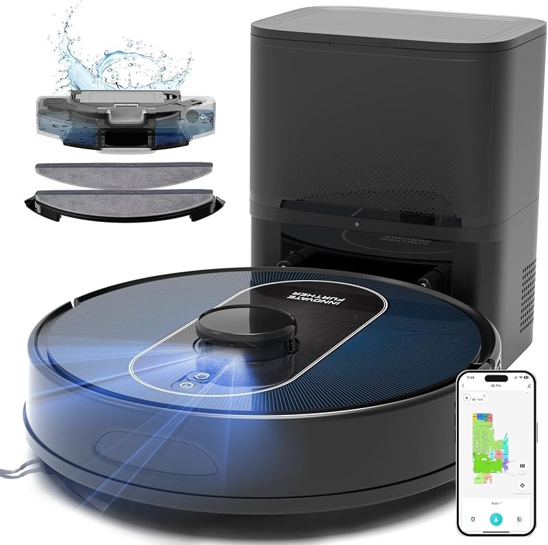 Robot Vacuum and Mop Combo, 6000Pa Robotic Vacuum with Mapping, Self-Emptying Station for 90 Days Hands-Free, LiDAR