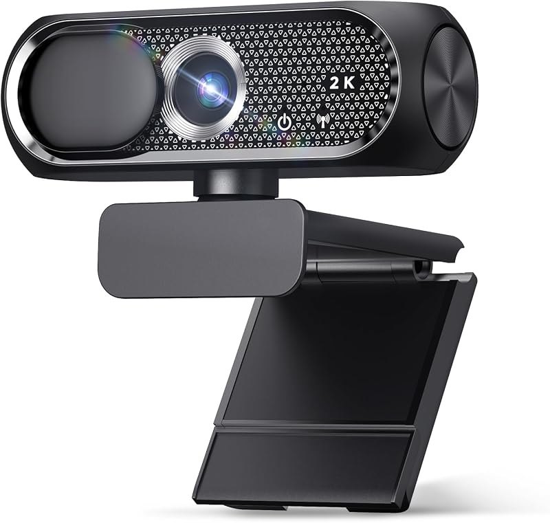 2K Webcam with Microphone, Noise Cancellation, Privacy Cover, Wide-Angle Lens, Auto Light Correction, Plug & Play USB