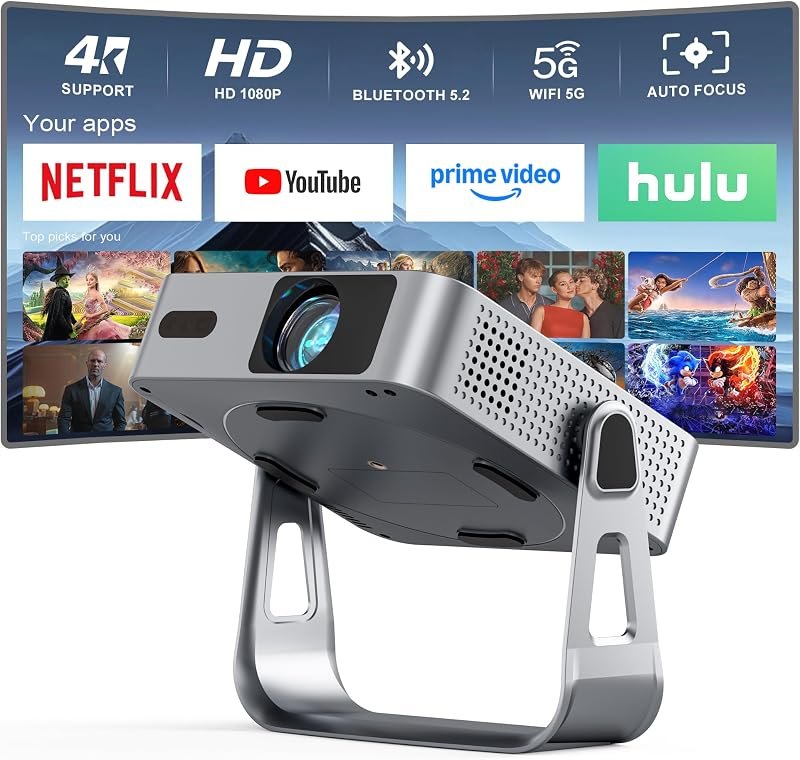 【Officially-Licensed APP & 3000ANSI】Smart 4K Mini Projector with WiFi and Bluetooth, VISSPL 3D Dolby Audio and Auto